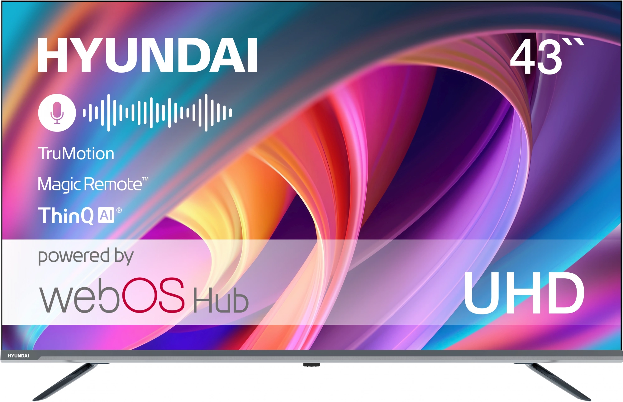 Телевизор LED Hyundai 43" H-LED43BU7100 WebOS Frameless Metal серый/серый 4K Ultra HD 60Hz MEMC DVB-T DVB-T2 DVB-C DVB-S DVB-S2 USB WiFi Smart TV