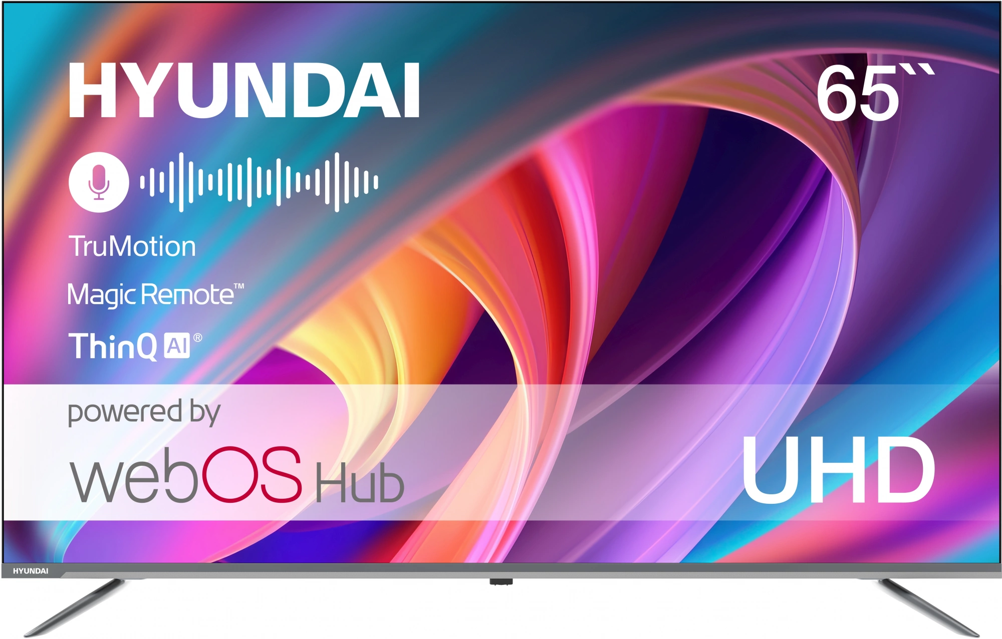 Телевизор LED Hyundai 65" H-LED65BU7100 WebOS Frameless Metal серый/серый 4K Ultra HD 60Hz MEMC DVB-T DVB-T2 DVB-C DVB-S DVB-S2 USB WiFi Smart TV