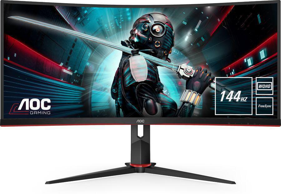 Монитор AOC 34" Gaming CU34G2X черный/красный VA LED 1ms 21:9 HDMI матовая HAS 300cd 178гр/178гр 3440x1440 144Hz FreeSync Premium DP FHD USB 8.1кг