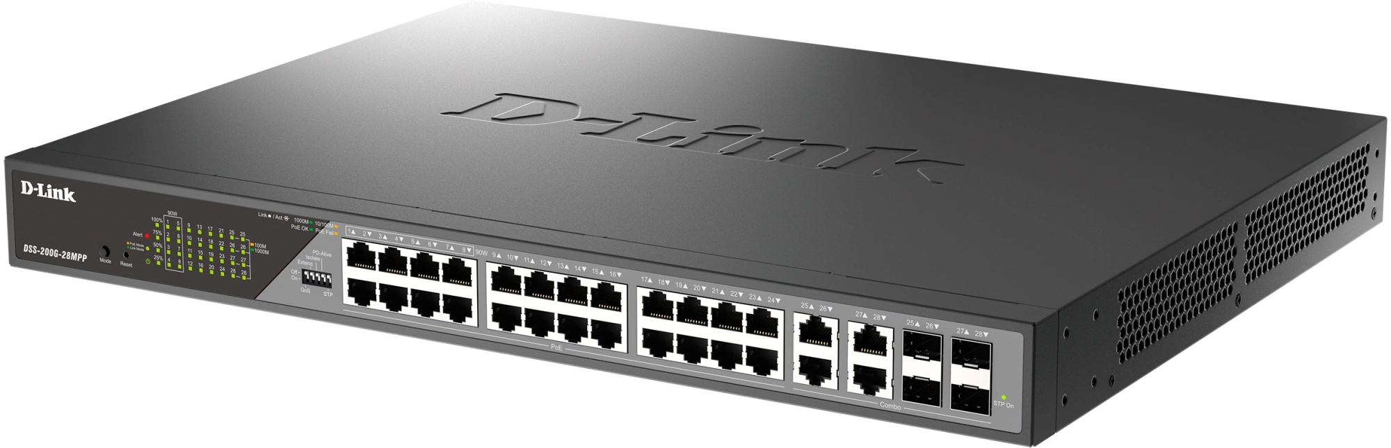 Коммутатор D-Link DSS-200G-28MPP/A1A (L2) 24x1Гбит/с 4xКомбо(1000BASE-T/SFP) 518W настраиваемый