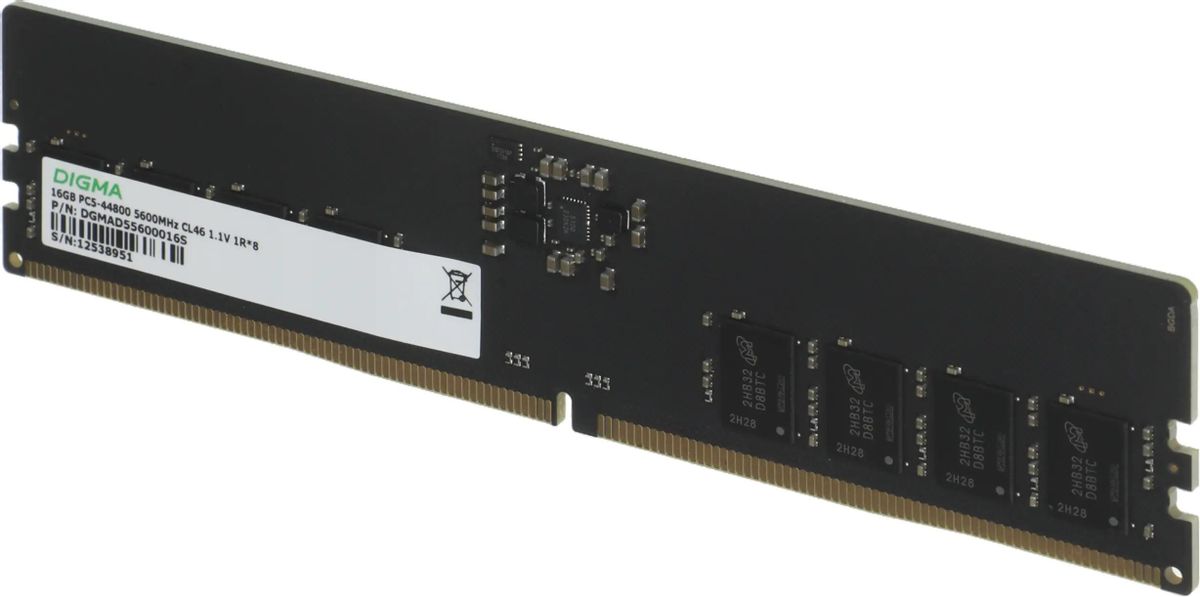 Память DDR5 16GB 5600MHz Digma DGMAD55600016S RTL PC5-44800 CL46 DIMM UDIMM 288-pin 1.1В single rank Ret