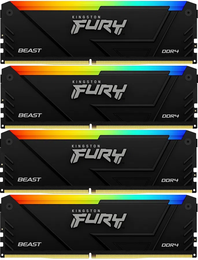 Память DDR4 4x8GB 2666MHz Kingston KF426C16BB2AK4/32 Fury Beast Black RGB RTL Gaming PC4-21300 CL16 DIMM 288-pin 1.2В single rank с радиатором Ret