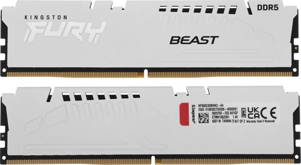 Память DDR5 2x32GB 6000MHz Kingston KF560C30BWK2-64 Fury Beast RTL Gaming PC5-48000 CL30 DIMM 288-pin 1.4В kit single rank с радиатором Ret