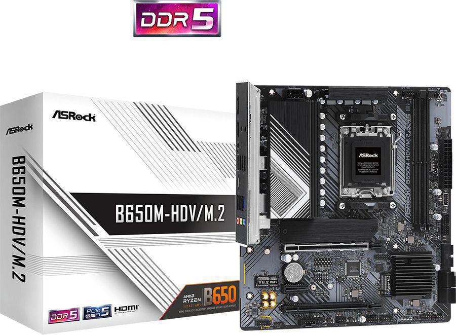 Материнская плата Asrock B650M-HDV/M.2 Socket AM5 AMD B650 2xDDR5 mATX AC`97 8ch(7.1) 2.5Gg RAID+HDMI+DP
