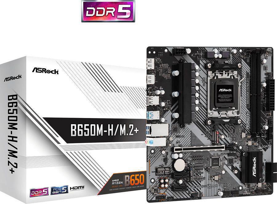 Материнская плата Asrock B650M-H/M.2+ Socket AM5 AMD B650 2xDDR5 mATX AC`97 8ch(7.1) GbLAN RAID+HDMI+DP