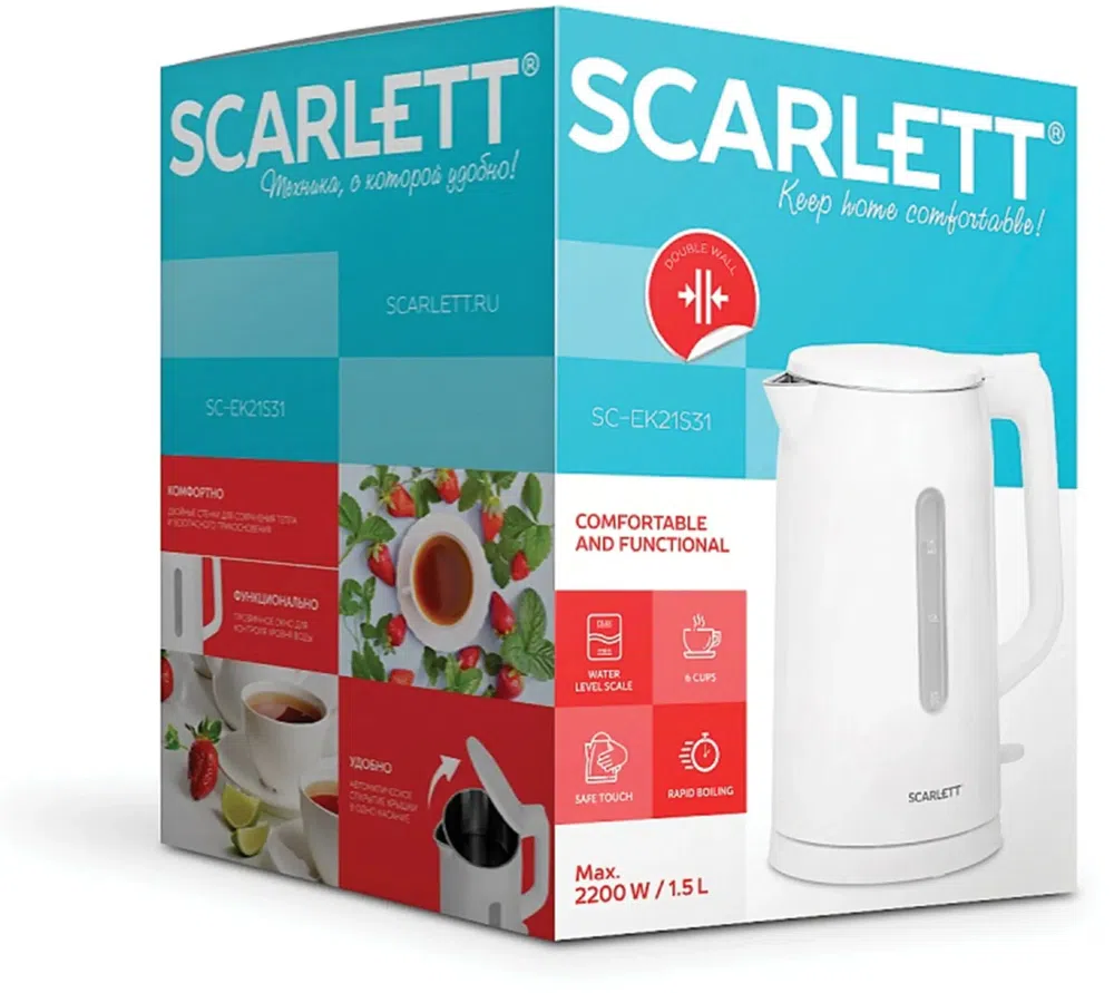 Чайник электрический Scarlett SC-EK21S31 1.5л. 2200Вт белый корпус: пластик