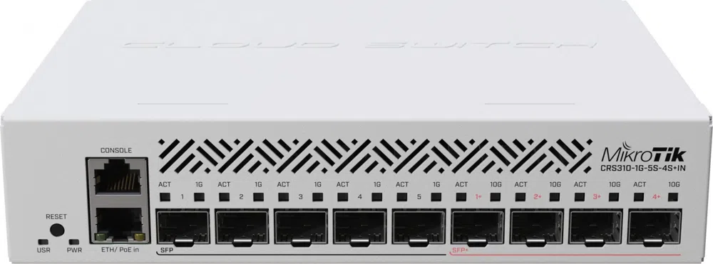 Коммутатор MikroTik CRS310-1G-5S-4S+IN (L3) 6x1Гбит/с 4x10Гбит/с 5SFP 4SFP+ 1PoE управляемый