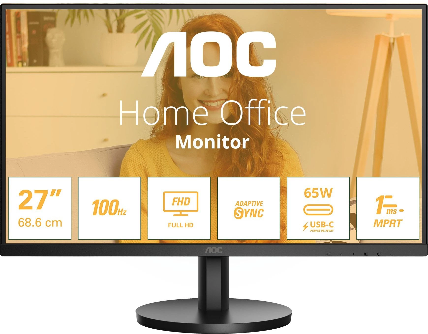 Монитор AOC 27" Basic-Line 27B3CA2 черный IPS LED 1ms 16:9 HDMI M/M матовая 250cd 178гр/178гр 1920x1080 100Hz DP FHD USB 3.36кг