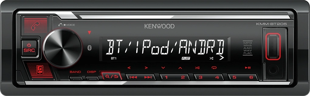 Автомагнитола Kenwood KMM-BT205 1DIN 4x50Вт v3.0 USB 2.0 AUX DSP 1 RDS