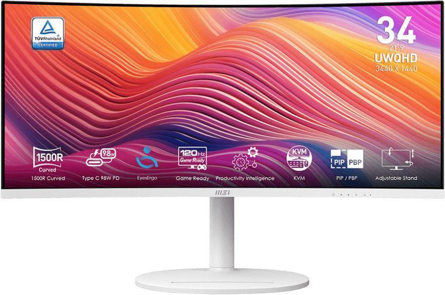 Монитор MSI 34" Modern MD342CQPW белый VA LED 21:9 HDMI M/M матовая HAS Piv 3500:1 300cd 178гр/178гр 3440x1440 120Hz DP UW USB 8.05кг