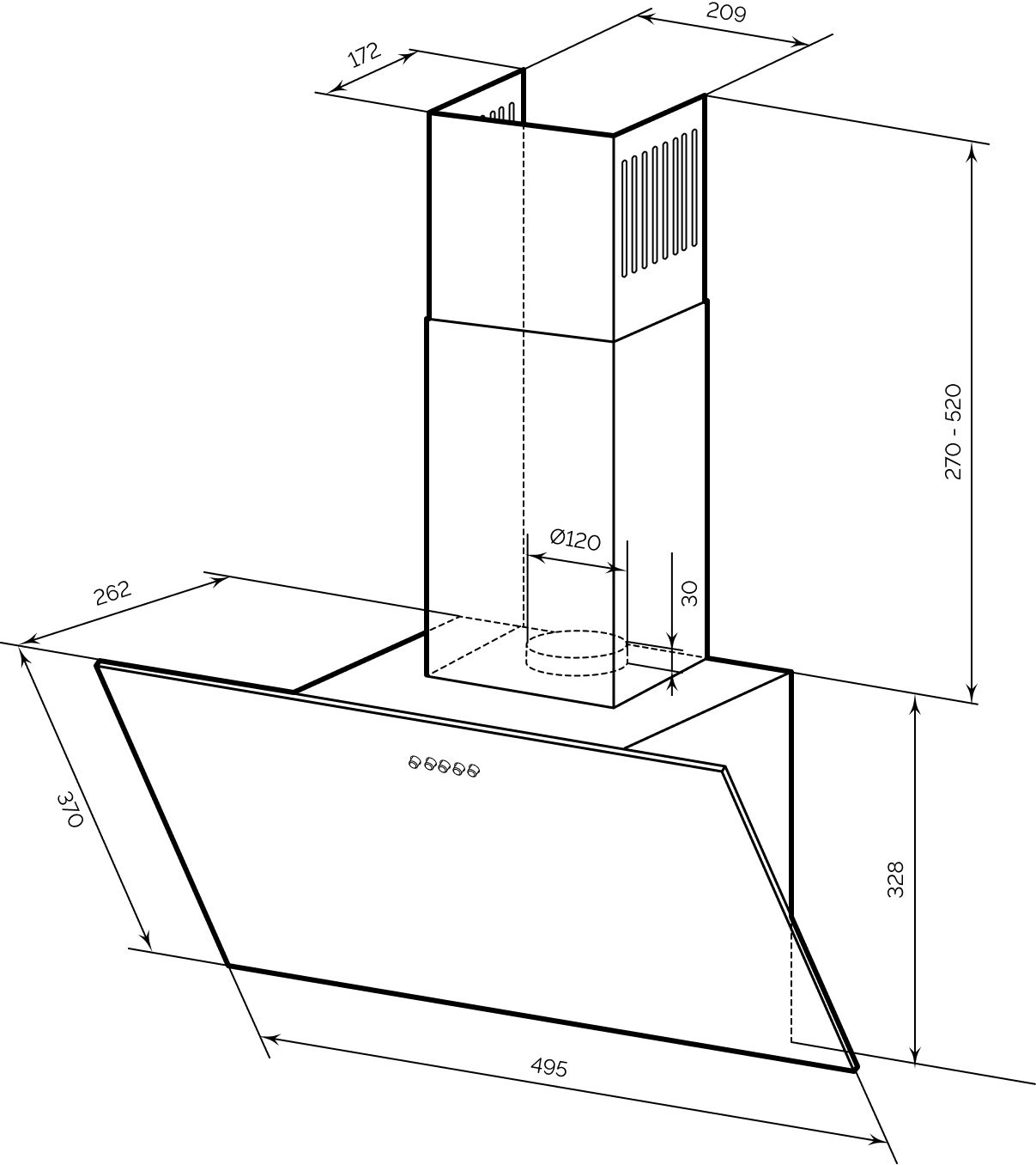 Вытяжка каминная Lex Moza 500 черный управление: кнопочное (1 мотор)