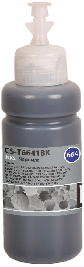 Чернила Cactus CS-T6641BK 664 черный 70мл для Epson L130,L110,L100,L220,L200,L310,L300,L360,L361,L380,L382,L350,L355,L365,L395,L405,L485,L495,L555,L565,L575,Expression ET-2500,ET-2550,ET-2600,ET-2650,ET-4500;WorkForce ET-14000,ET-16500;L1300,L1400,L605,L
