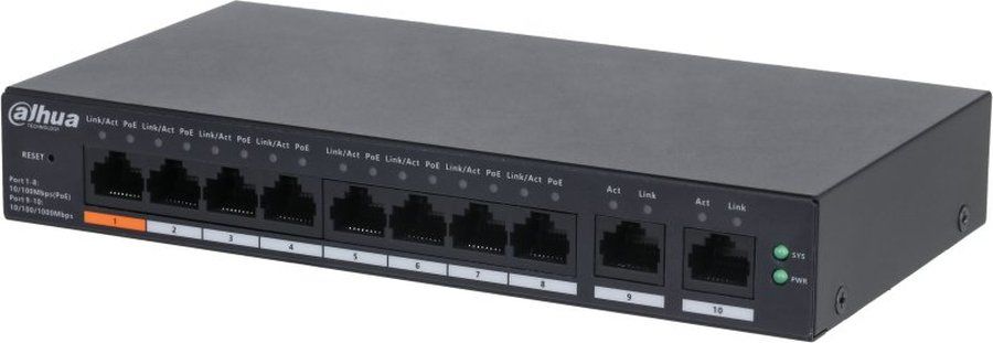 Коммутатор Dahua DH-CS4010-8ET-60 (L2) 8x100Мбит/с 2xКомбо(1000BASE-T/SFP) 60W управляемый