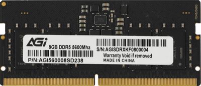 Память DDR5 8GB 5600MHz AGi AGI560008SD238 RTL PC5-44800 CL40 SO-DIMM 262-pin 1.1В single rank Ret