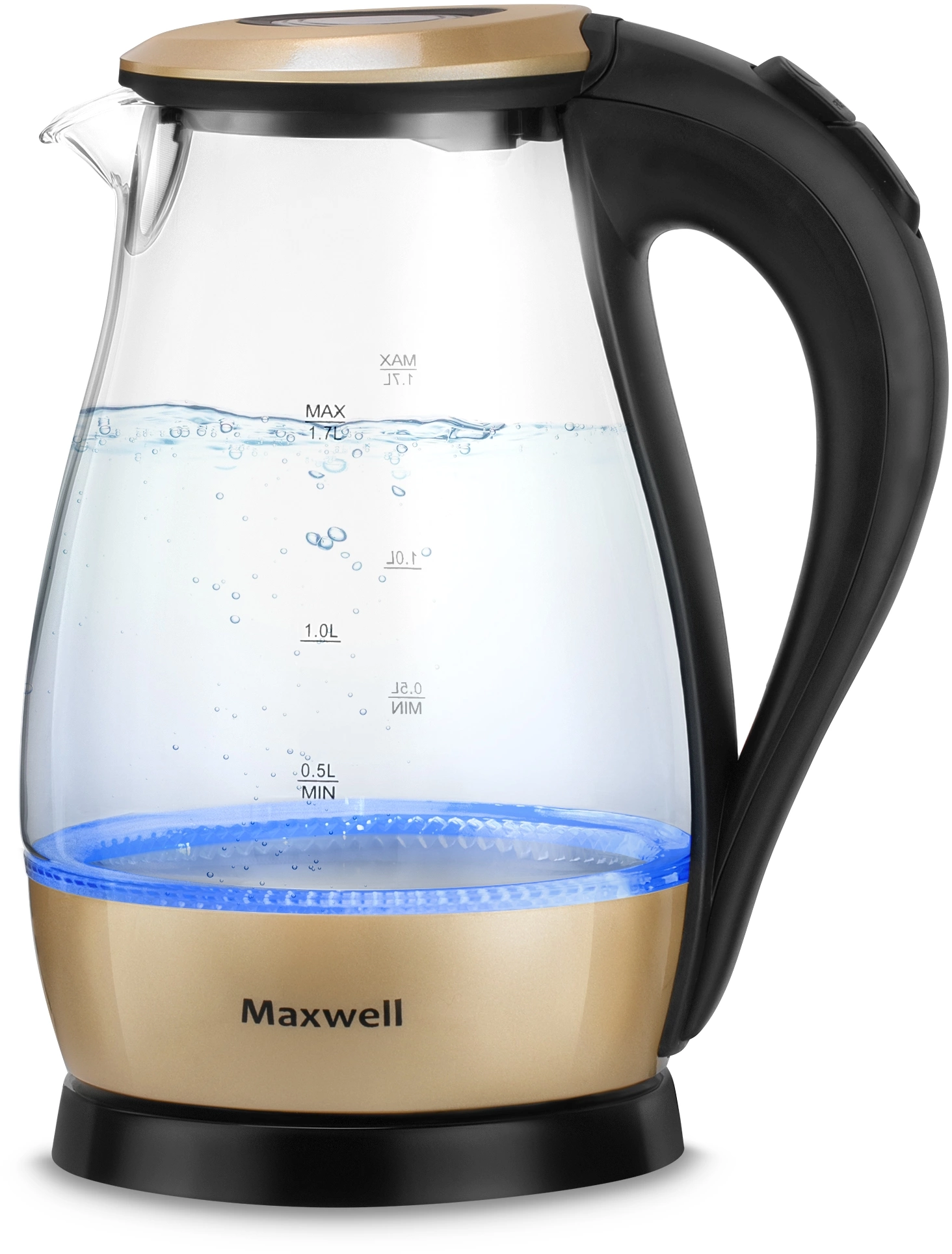 Чайник электрический Maxwell MW-1041 1.7л. 2200Вт золотистый корпус: пластик/стекло