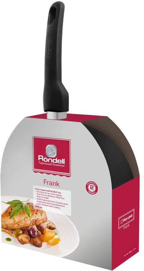 Сковорода Rondell Frank RDA-1373 круглая 26см покрытие: Xylan Plus ручка несъемная (с крышкой) черный