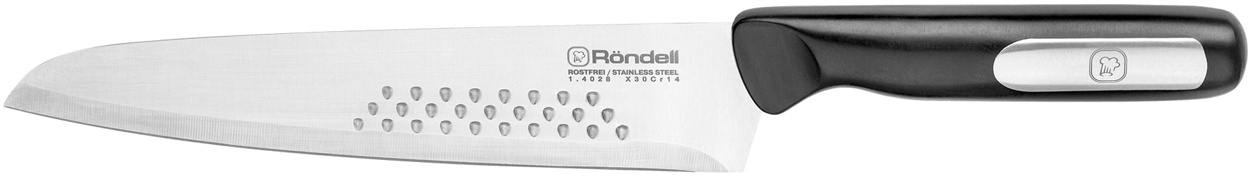 Нож кухонный Rondell Bayoneta RD-1570 стальной поварской лезв.200мм прямая заточка черный блистер