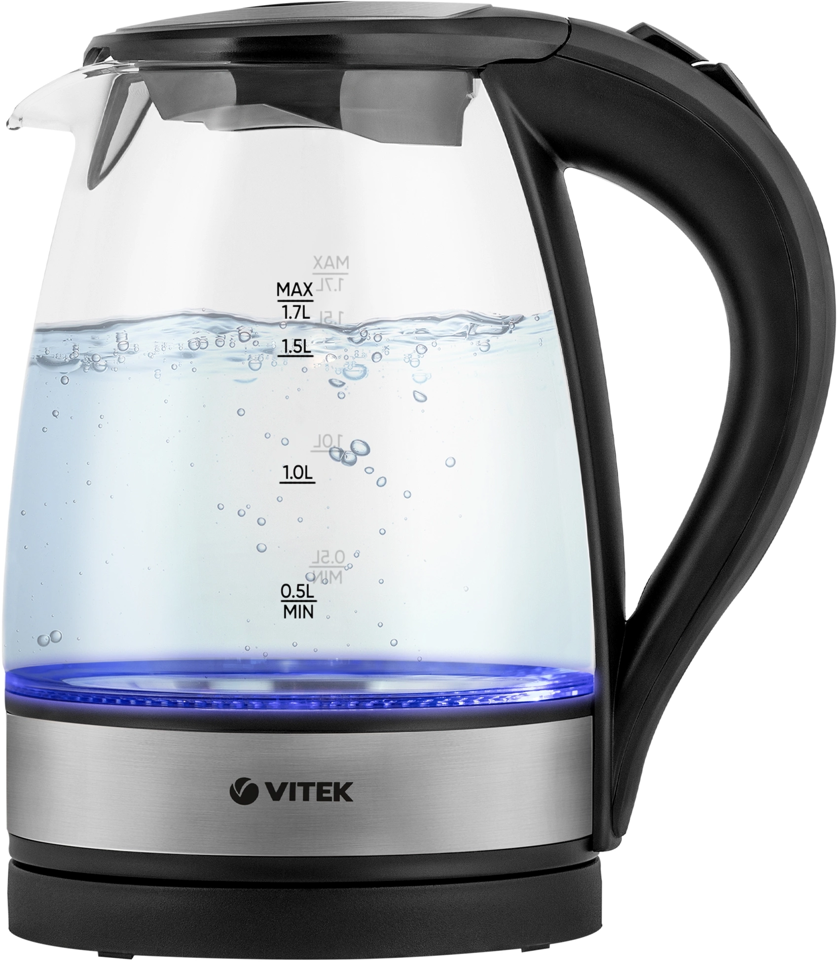 Чайник электрический Vitek VT-7008 1.7л. 2200Вт прозрачный корпус: стекло/пластик