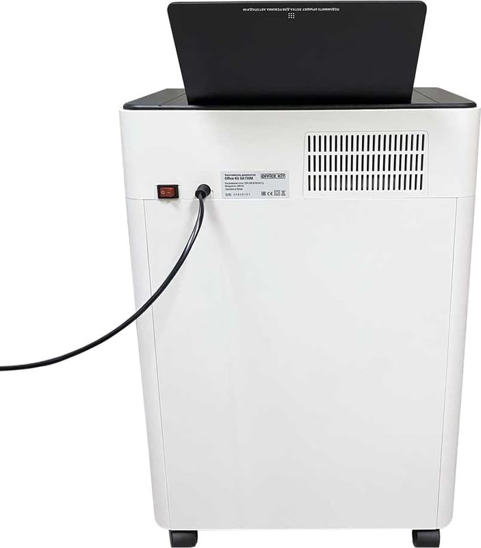 Шредер Office Kit SA150M (1,9х15) белый/черный с автоподачей (секр.P-5) фрагменты 8лист. 22лтр. скобы