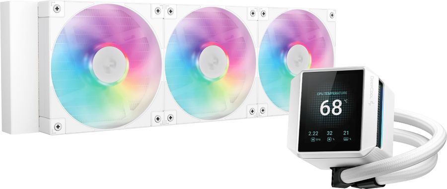 Система водяного охлаждения Deepcool Mystique 360 ARGB Soc-AM5/AM4/1200/1700/1851 белый 4-pin 38.71dB Al LCD 1847gr Ret (R-LX360-WHDSNMCP-G-1)