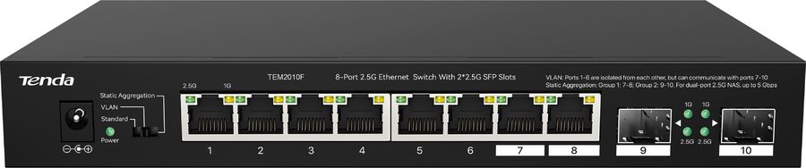 Коммутатор Tenda TEM2010F (L2) 8x2.5Гбит/с 2SFP неуправляемый