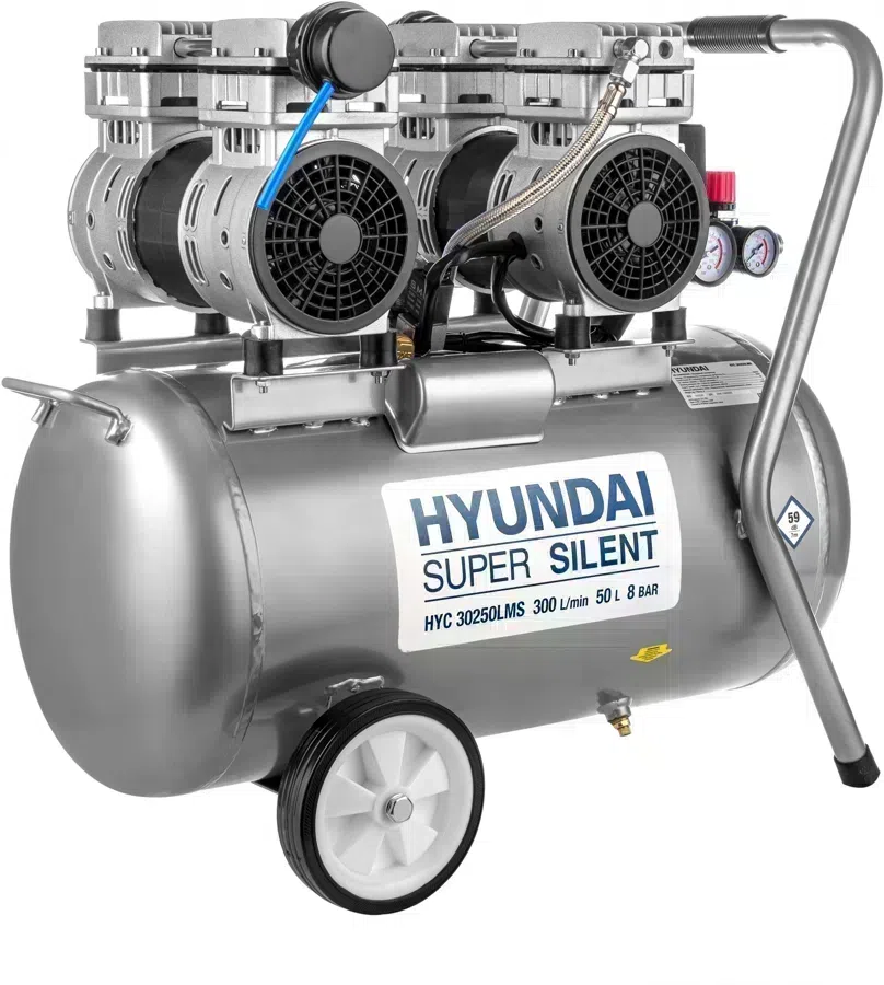 Компрессор поршневой Hyundai HYC 30250LMS безмасляный 300л/мин 50л 2000Вт серебристый/черный