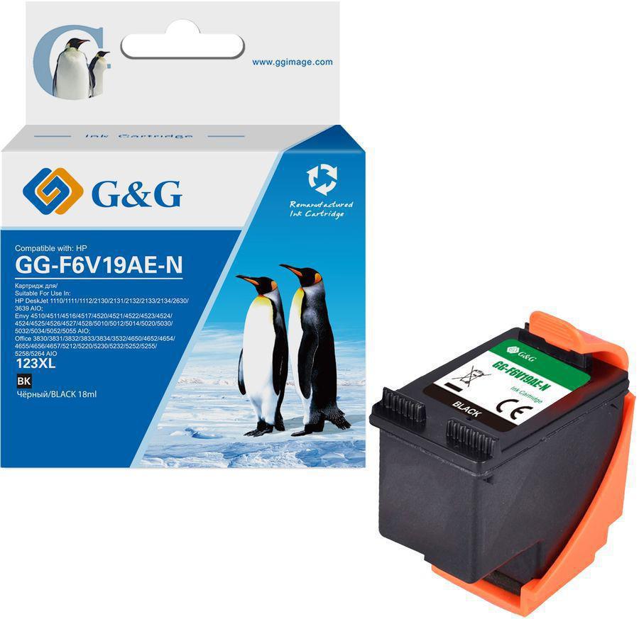 Картридж струйный G&G GG-F6V19AE-N 123XL черный (18мл) для HP DJ 1210/1212/1212/2130/2131/2132/2133/2134/2630/3639 AIO;Envy 4510/4512/4516/4517/4520/4521/4522/4523/4524/4524/4525/4526/4527/4528/5010/5012/5014/5020/5030/5032/5034/5052/5055 AIO;Office 3830