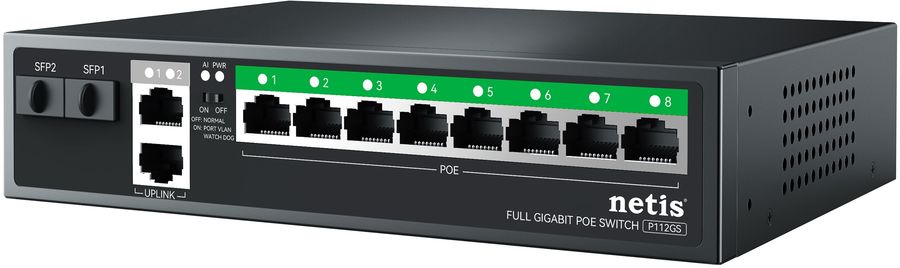 Коммутатор Netis P112GS (L2) 10x1Гбит/с 2SFP 8PoE 120W неуправляемый