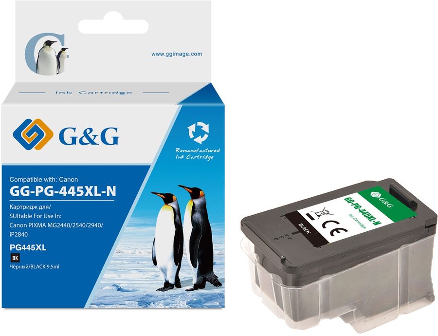 Картридж струйный G&G GG-PG-445XL-N PG-445 черный (15мл) для Canon PIXMA MG3040/2545S/2440/2940/2540/2540S;iP2840;MX494;TS204/3140/3440;TR4540/3340/4640