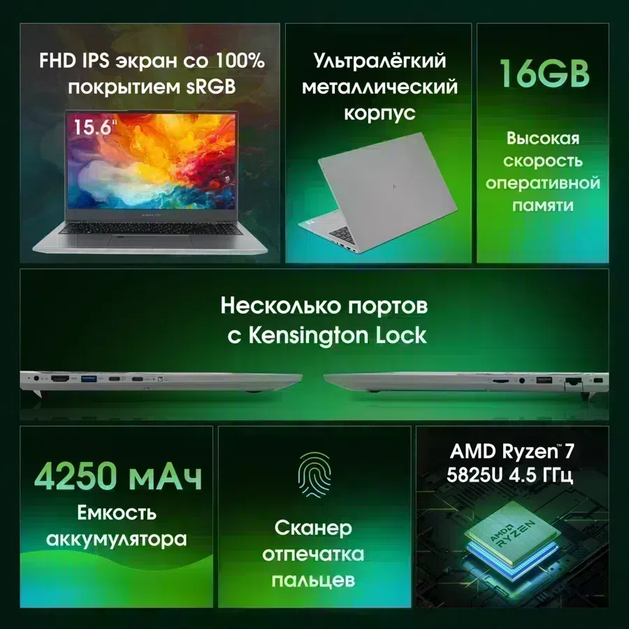 Ноутбук Digma Pro Fortis M Ryzen 7 5825U 16Gb SSD512Gb AMD Radeon Graphics 15.6" IPS FHD (1920x1080) Windows 11 Pro grey WiFi BT Cam 4250mAh (DN15R7-ADXW04)