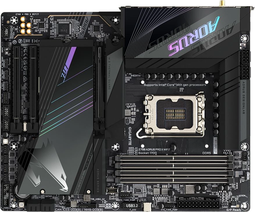 Материнская плата Gigabyte Z790 AORUS PRO X WIFI7 Soc-1700 Intel Z790 4xDDR5 ATX AC`97 8ch(7.1) 5Gigabit RAID+HDMI+DP