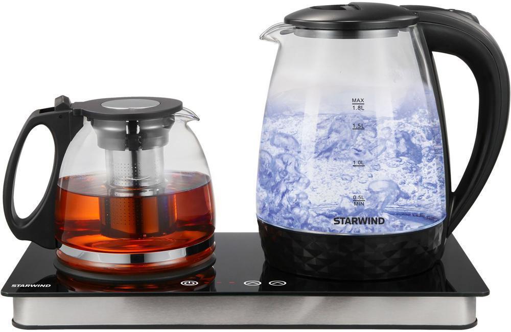 Чайник электрический Starwind SKG4044 1.8л. 1800Вт черный/серебристый корпус: стекло