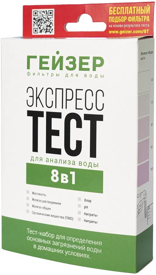 Экспресс-тест Гейзер 8 показателей для проточных фильтров