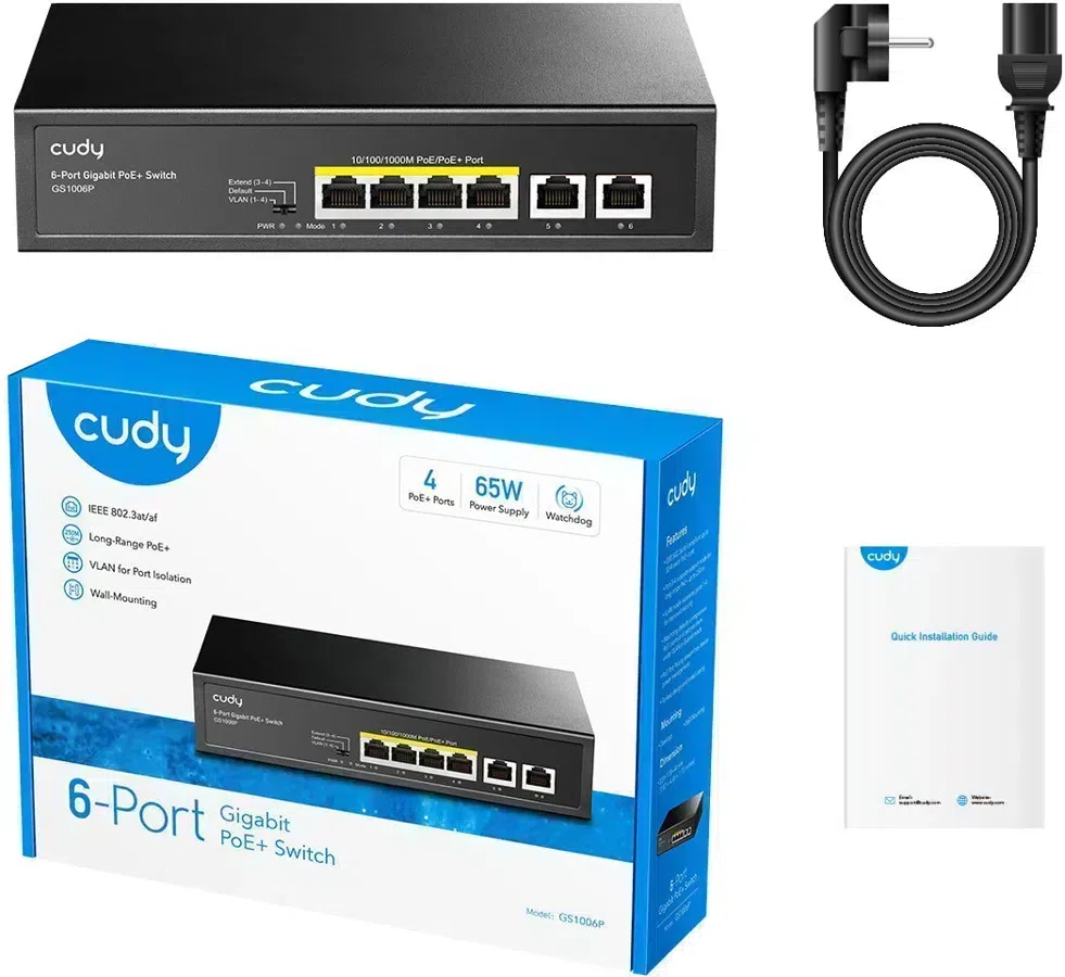 Коммутатор Cudy GS1006P (L2) 6x1Гбит/с 4PoE 65W неуправляемый