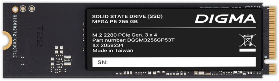 Накопитель SSD Digma PCIe 3.0 x4 256GB DGSM3256GP53T Mega P5 M.2 2280