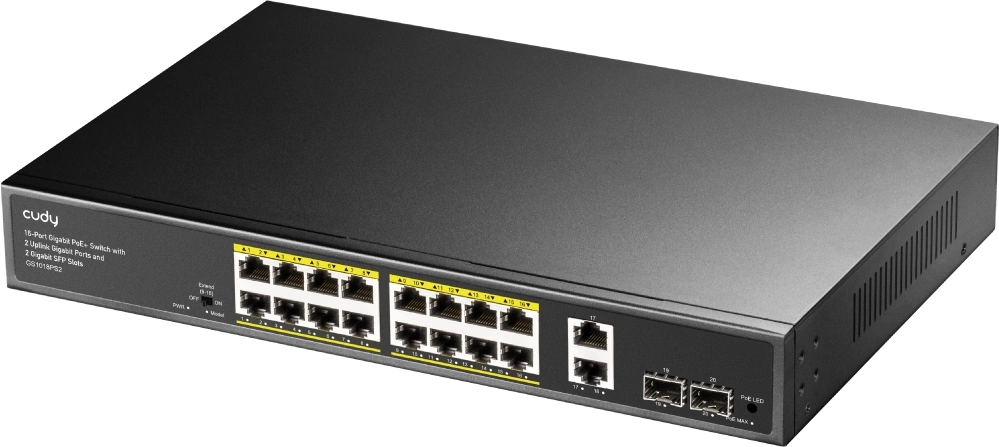 Коммутатор Cudy GS1018PS2 (L2) 18x1Гбит/с 2xКомбо(1000BASE-T/SFP) 2SFP 16PoE 200W неуправляемый