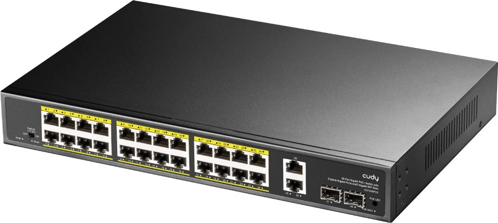 Коммутатор Cudy GS1026PS2 (L2) 26x1Гбит/с 2xКомбо(1000BASE-T/SFP) 2SFP 24PoE 300W неуправляемый