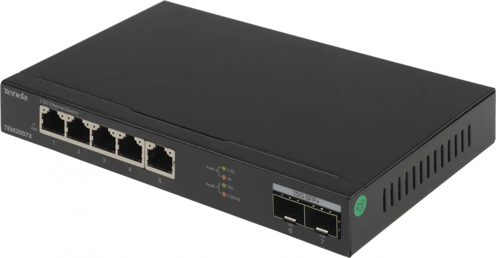Коммутатор Tenda TEM2007X (L2) 5x2.5Гбит/с 2SFP+ неуправляемый
