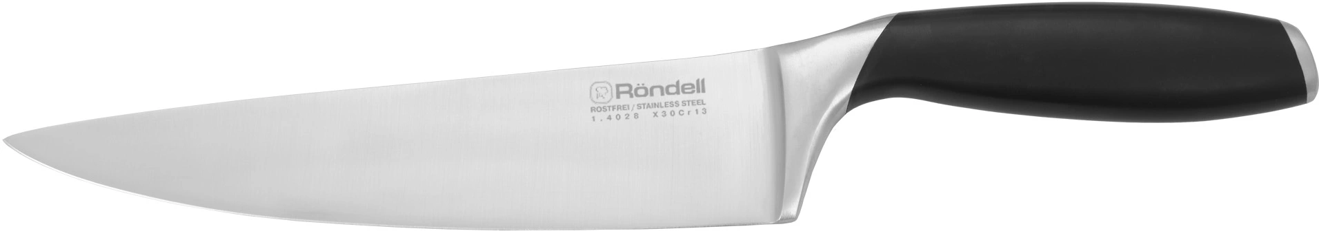 Нож кухонный Rondell Gasta RD-1864 стальной поварской для измельчения лезв.200мм прямая заточка черный блистер