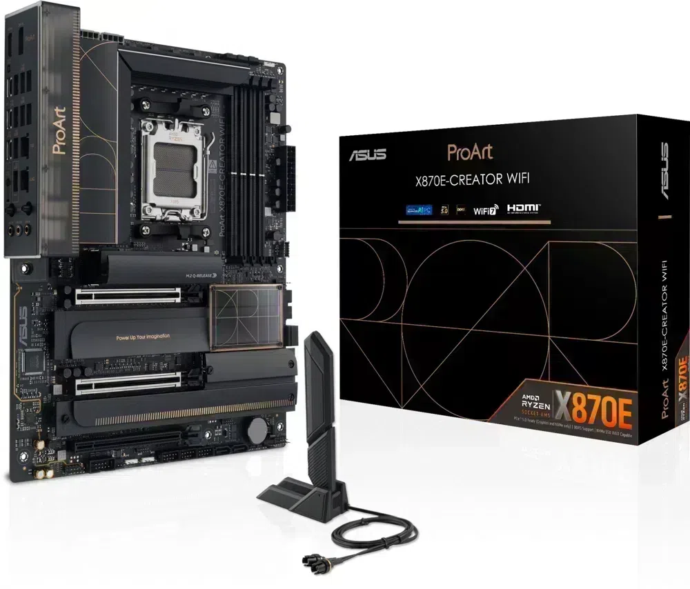 Материнская плата Asus PROART X870E-CREATOR WIFI Socket AM5 AMD X870E 4xDDR5 ATX AC`97 8ch(7.1) 1 x 10Gigabit + 1 x 2.5Gigabit RAID+HDMI+DP