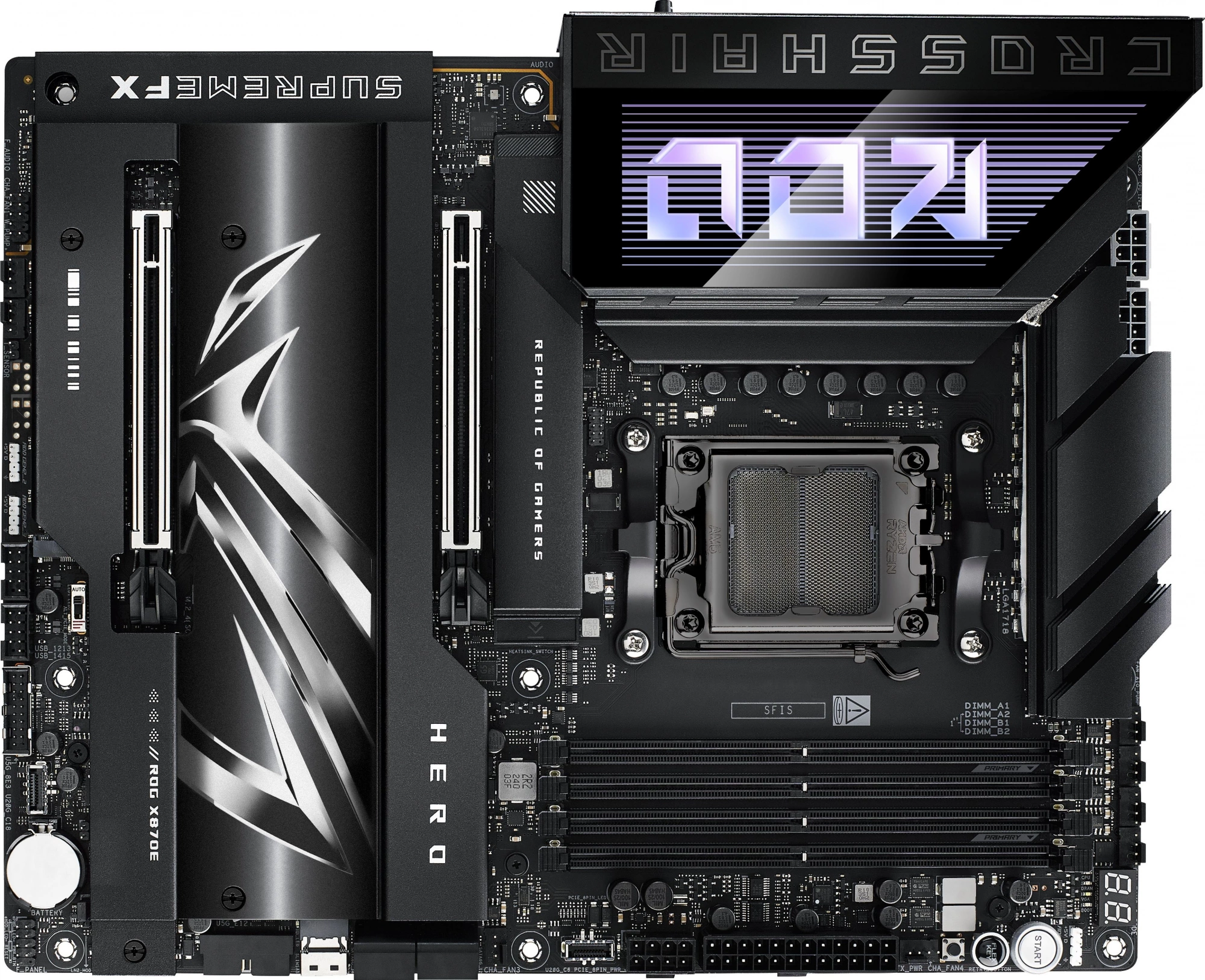 Материнская плата Asus ROG CROSSHAIR X870E HERO SocketAM5 AMD X870 4xDDR5 ATX AC`97 8ch(7.1) 5Gigabit + 2.5Gigabit Ethernet RAID+HDMI