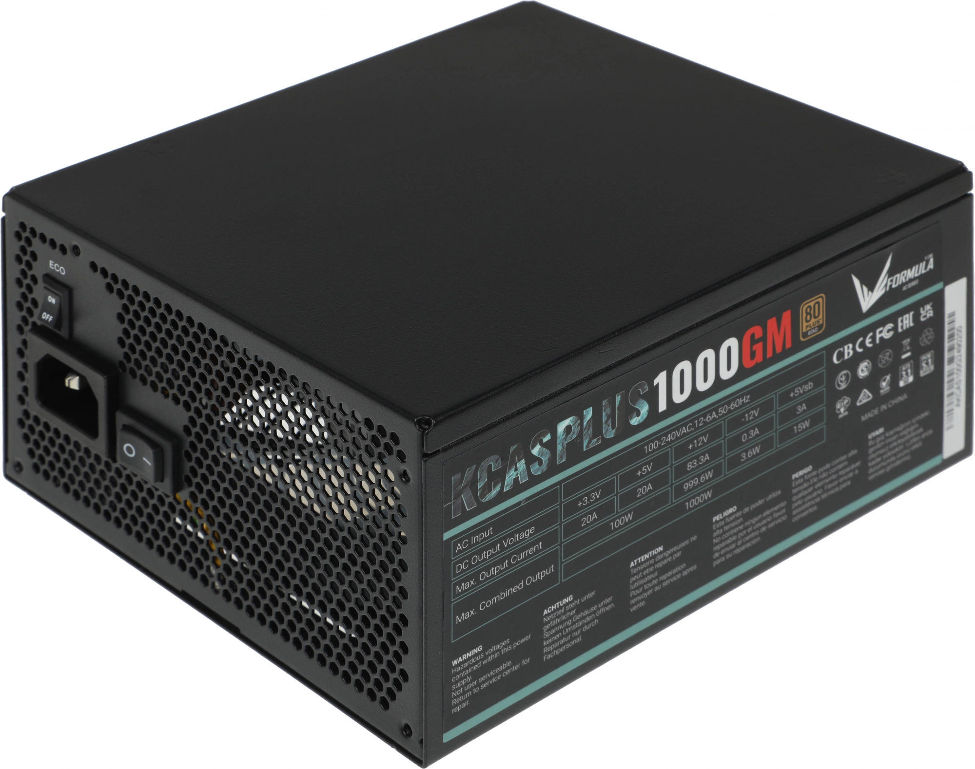 Блок питания Formula ATX 1000W AC KCAS PLUS 1000GM V2 80+ gold (20+4pin) APFC 140mm fan 10xSATA Cab Manag RTL