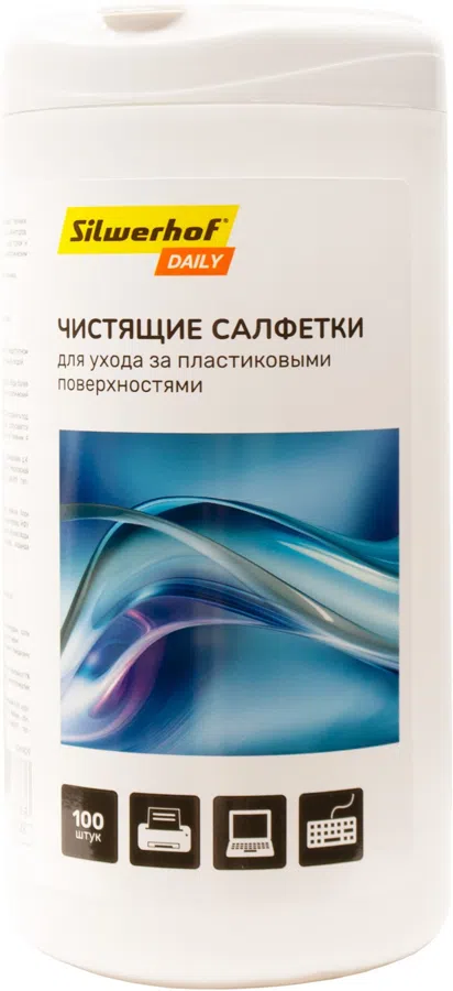 Салфетки Silwerhof DAILY для компьютеров и оргтехники туба 100шт влажных