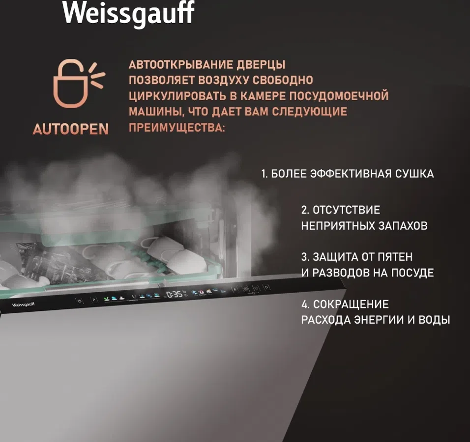 Посудомоечная машина встраив. Weissgauff BDW 6140 Ultra Real Autoopen Infolight полноразмерная