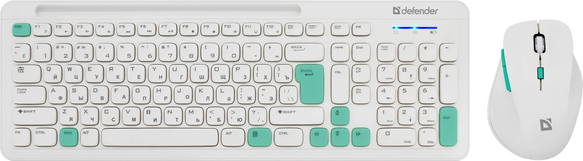 Клавиатура + мышь Defender Cerrato C-978 клав:белый мышь:белый/голубой USB беспроводная Multimedia (45978)