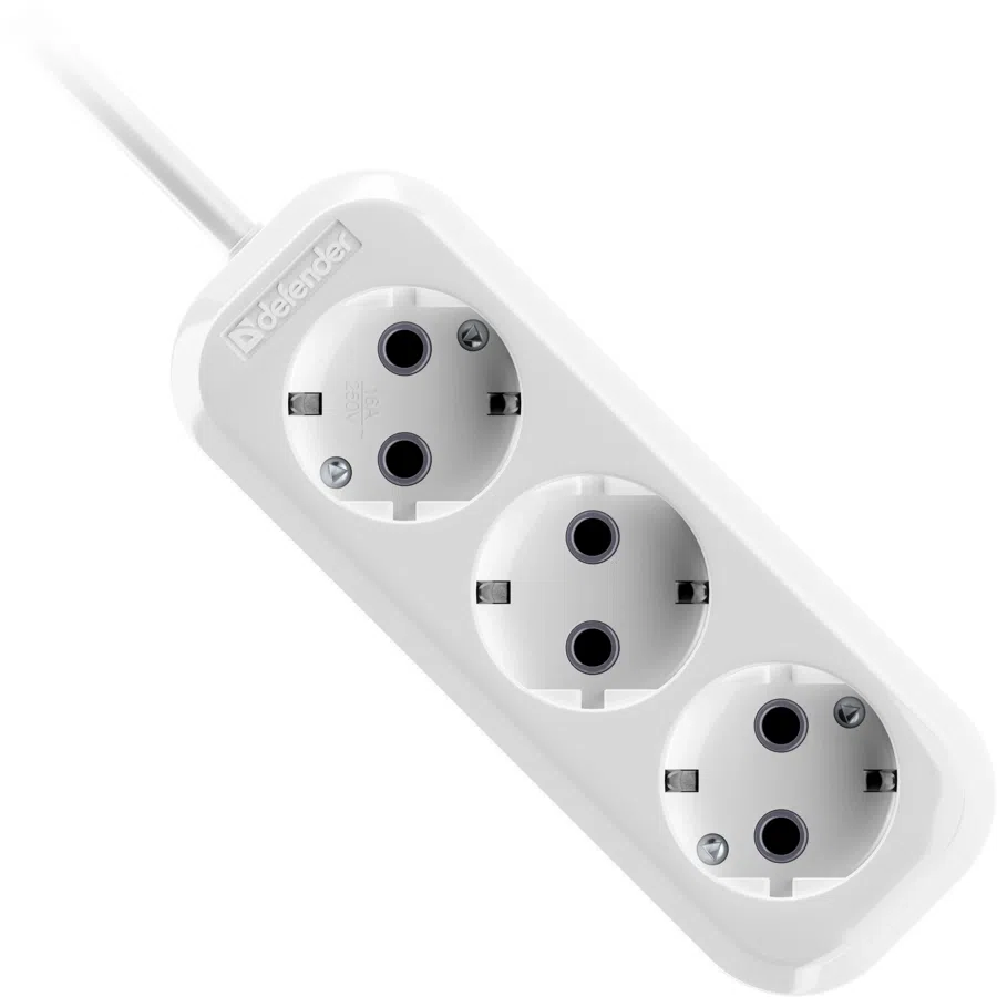 Сетевой удлинитель Defender R330 1.5м (3 розетки) белый (пакет ПЭ)