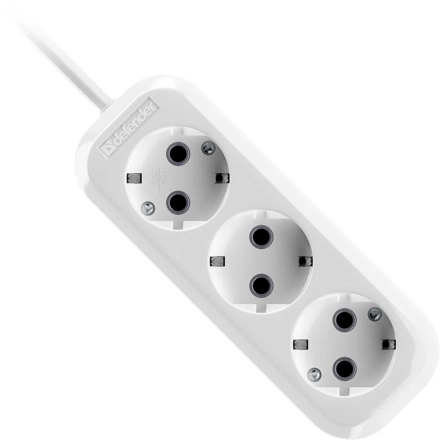 Сетевой удлинитель Defender R330 2м (3 розетки) белый (пакет ПЭ)