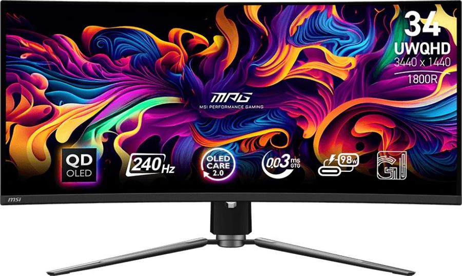 Монитор MSI 34" MPG 341CQPX черный QD OLED LED 21:9 HDMI матовая HAS Piv 250cd 178гр/178гр 3440x1440 240Hz DP UW USB 8.9кг