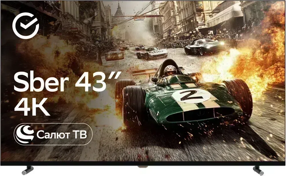Телевизор LED Sber 43" SDX-43U4124 Салют ТВ Frameless черный 4K Ultra HD 60Hz DVB-T DVB-T2 DVB-C DVB-S DVB-S2 USB WiFi Smart TV
