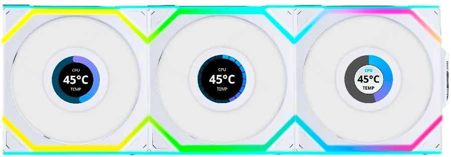 Вентилятор для корпуса Lian-Li Uni Fan SL Wireless 120 LCD ARGB 120х124.5x28 белый 4-pin 29.5дБ (упак.:3шт) (G99.12SLLCD1W3W.R0) Ret